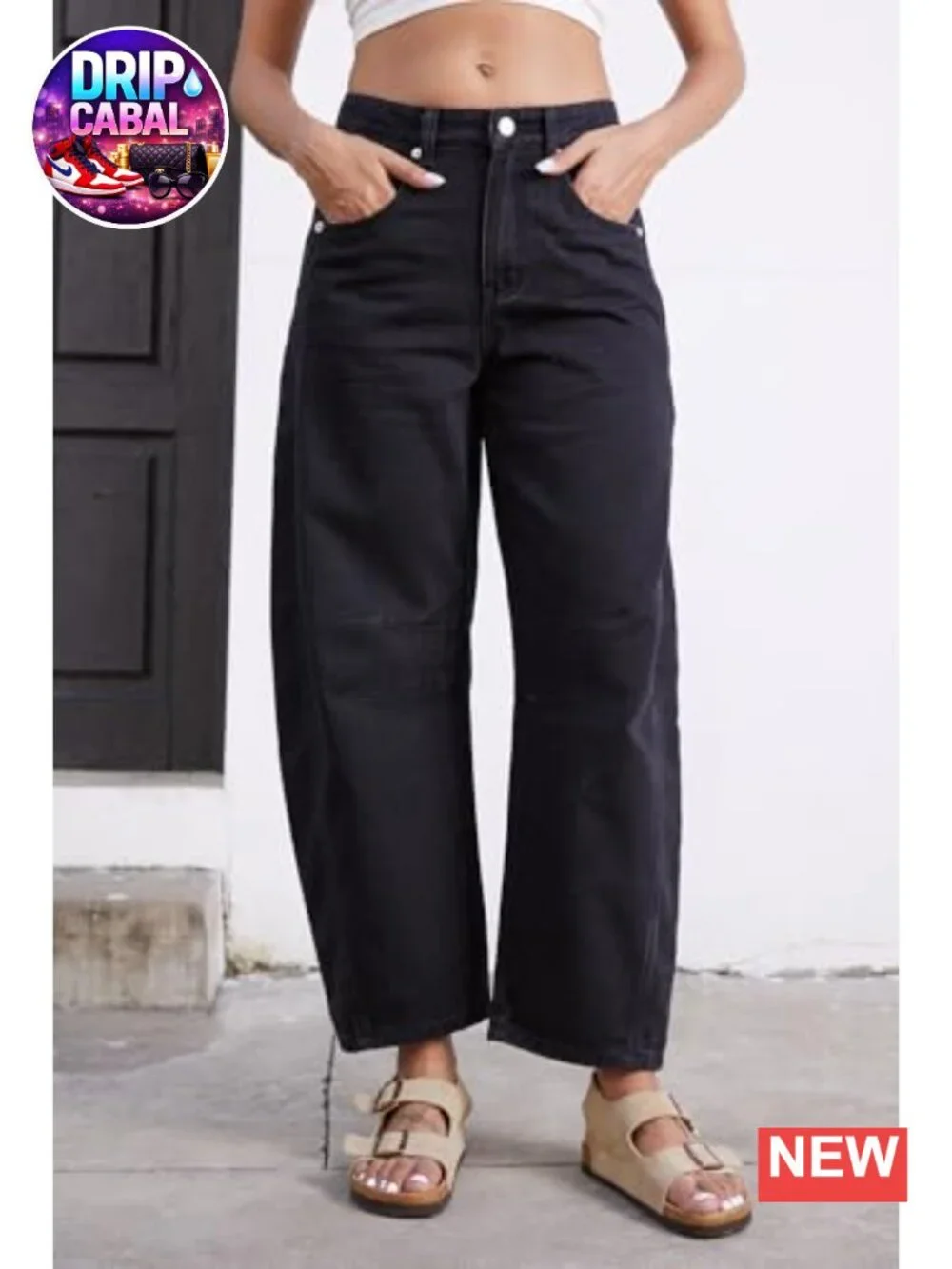 Baggy Wide Leg Barrel Jeans Mid Rise Stretchy Ankle Denim Pants for Women